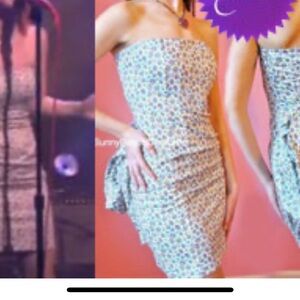 Betsey Johnson Bustle White flower Strapless Bodycon Dress